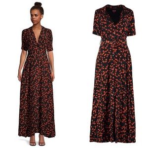 STAUD Millie Dress Black and Red Poppy Floral
